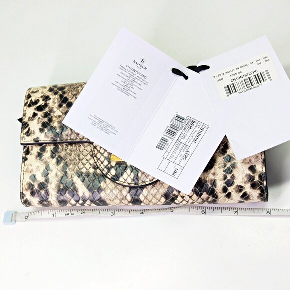 Balmain B-Buzz Snakeskin-Embossed Leather Gold Chain Clutch Wallet (MSRP $1,095) - Picture 12 of 16